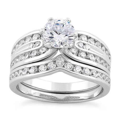 Sterling Silver Yara Engagement Set Crystals Ring
