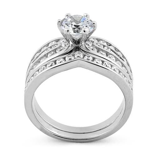 Sterling Silver Yara Engagement Set Crystals Ring