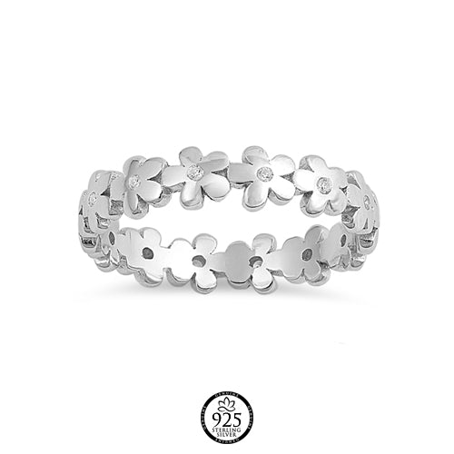Sterling Silver Flower Crystal Ring