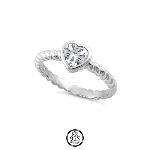 Sterling Silver Twist Heart Clear Crystal Ring