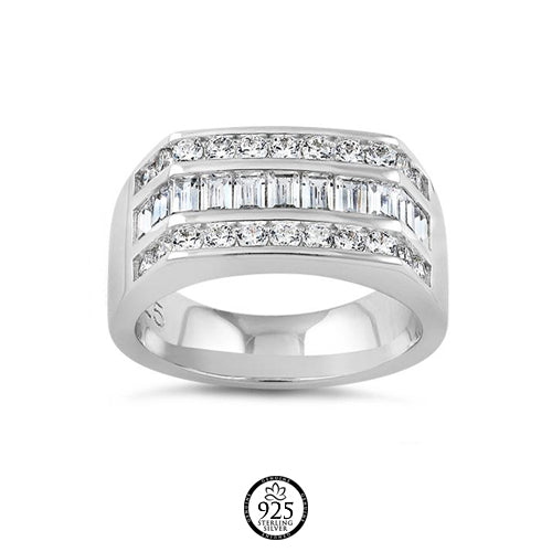 Sterling Silver Imposing Men's Engagement Crystal Rings