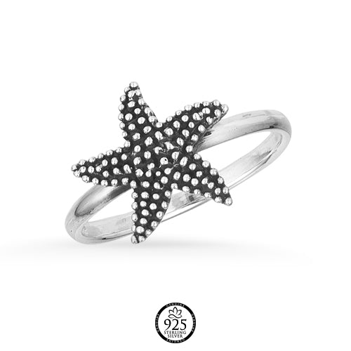 Sterling Silver Granulated Starfish Ring