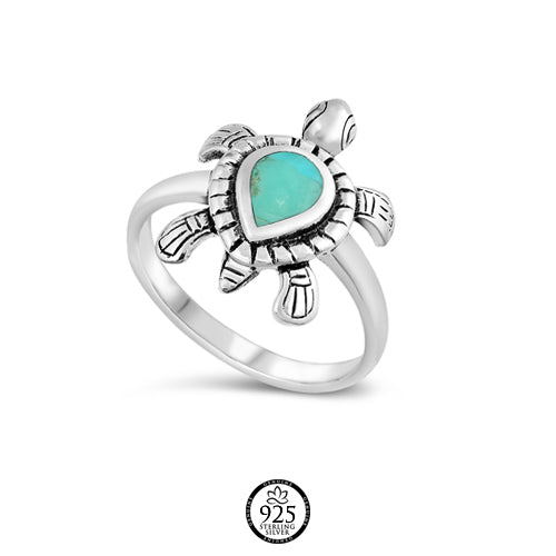 Sterling Silver Turquoise Stone Turtle Ring