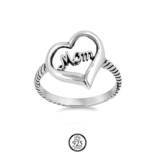Sterling Silver Mom Heart Ring