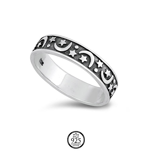 Sterling Silver Moons and Stars Band Ring