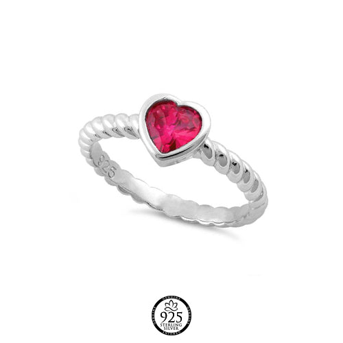 Sterling Silver Heart Ruby Crystal Ring