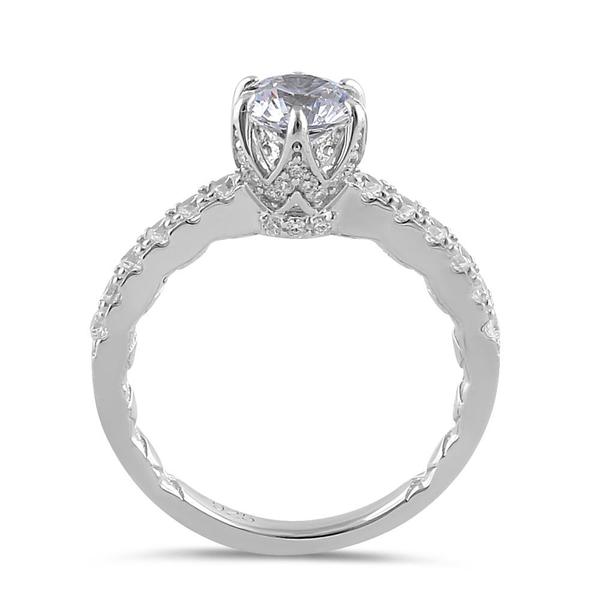 Sterling Silver Princess Clear Crystal Crown Engagement Ring
