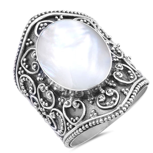 Sterling Silver Indonesian Mother of Pearl Bali Ring