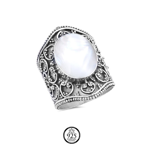 Sterling Silver Indonesian Mother of Pearl Bali Ring