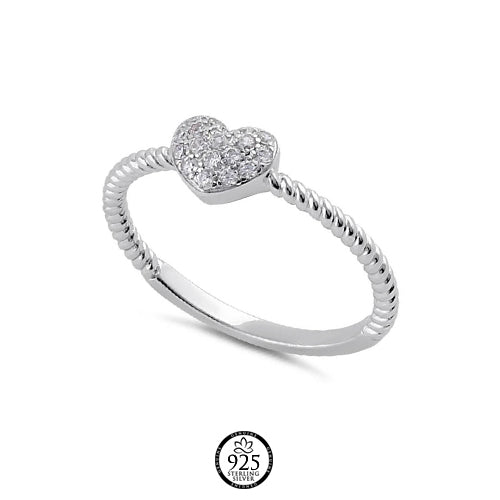Sterling Silver Clear Crystal Rope and Heart Ring