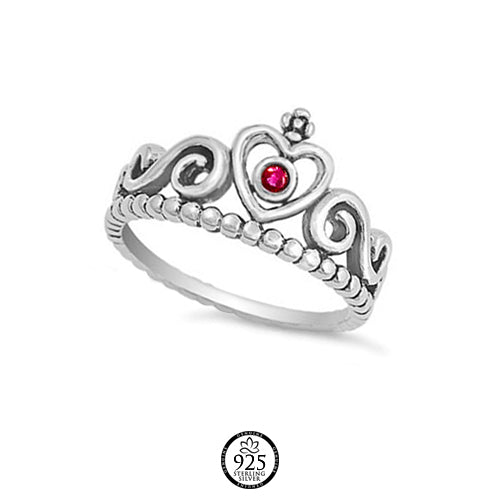 Sterling Silver Ruby Crown Ring