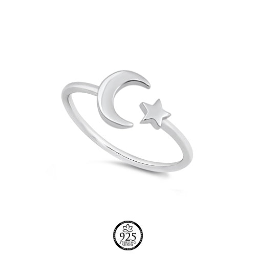 Sterling Silver Celestial Moon and Star Open Ring