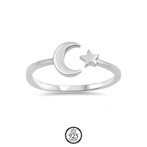 Sterling Silver Celestial Moon and Star Open Ring