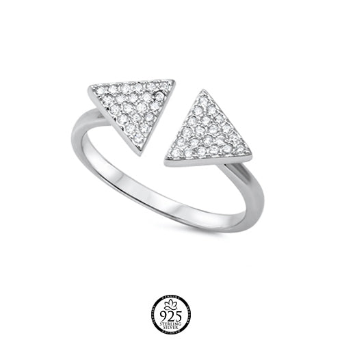 Sterling Silver Two Directions Ring in White Crystal