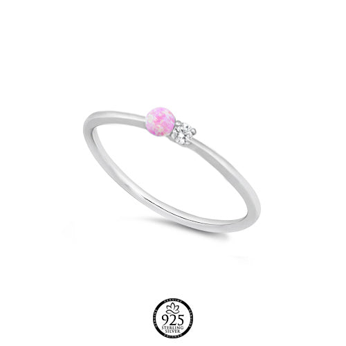 Sterling Silver Mini Pink Opal and Crystal Ring