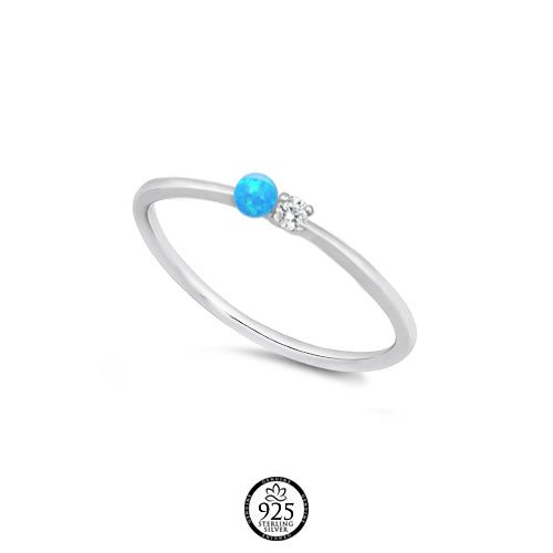 Sterling Silver Dainty Blue Opal and Crystal Ring