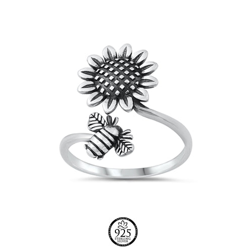 Sterling Silver Sunflower with Bumble Bee Ring