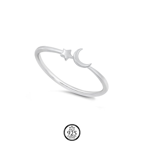 Sterling Silver Dainty Moon and Stars Ring