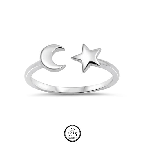 Sterling Silver Celestial Moon and Star Ring