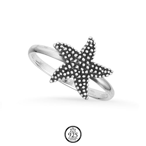 Sterling Silver Granulated Starfish Ring