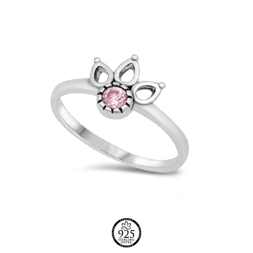 Sterling Silver Varanasi Pink Crystal Bali Ring