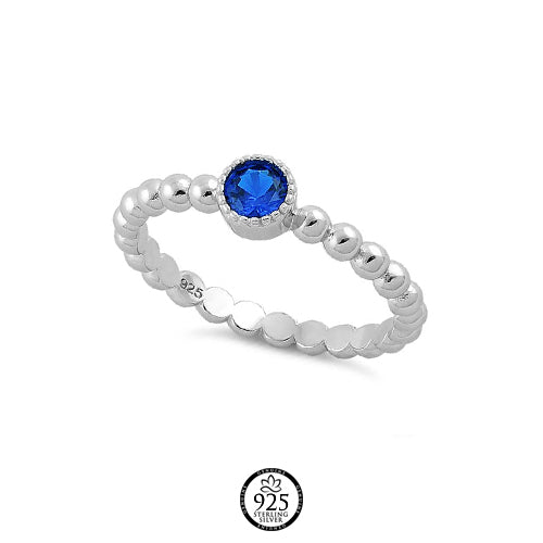 Sterling Silver Beaded Blue Crystal Ring