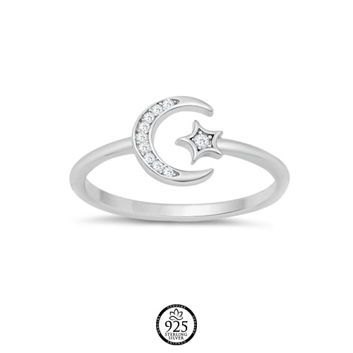 Sterling Silver Waning Moon and Star of Beginnings Ring