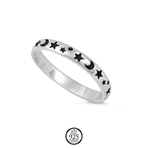 Sterling Silver My Tiny Moon and Stars Band Ring