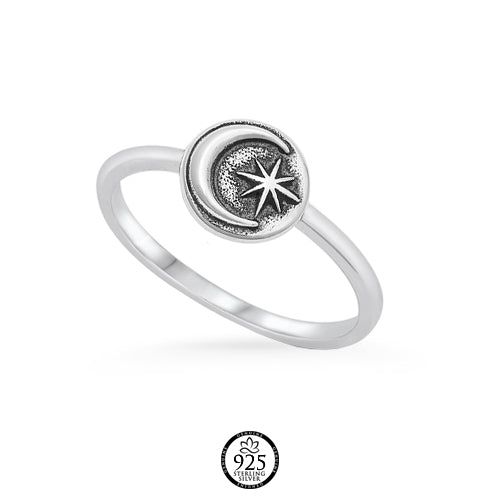 Sterling Silver Belen Moon and Star Ring