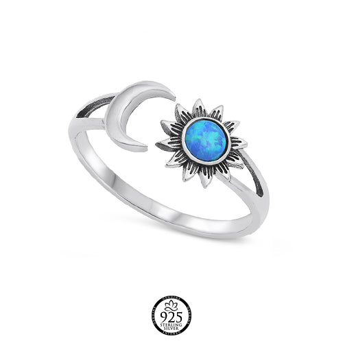 Sterling Silver Moon and Blue Celestial Sun Ring