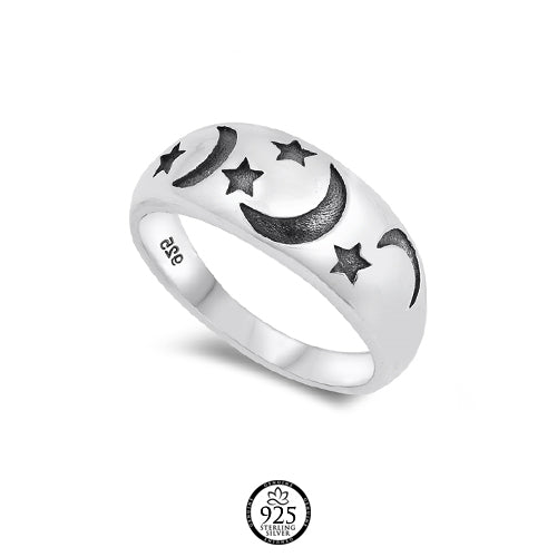 Sterling Silver Fabulous Moon and Star Ring