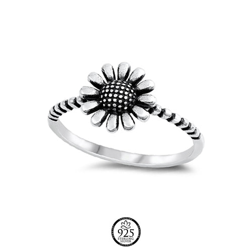 Sterling Silver Beaded Sunflower Ring