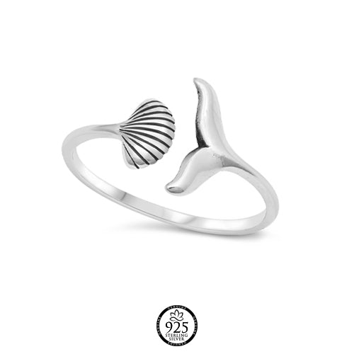 Sterling Silver Mermaid and Shell Ring