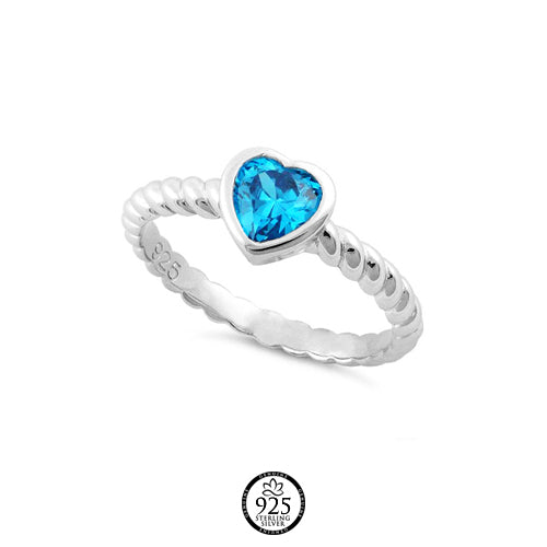 Sterling Silver Aqua Heart Crystal Ring