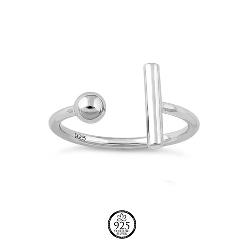 Sterling Silver Simple Bar and Ball Ring