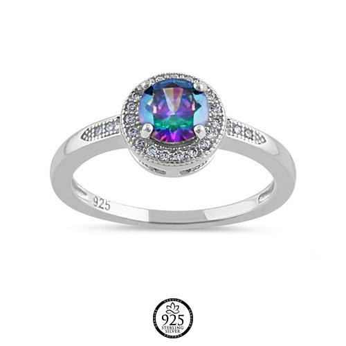 Sterling Silver Elegant Halo Rainbow Ring