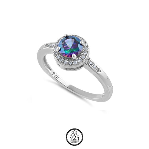 Sterling Silver Elegant Halo Rainbow Ring