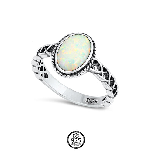 Sterling Silver White Opal Oval Stone Ring