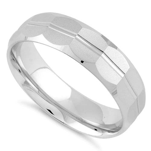 Sterling Silver Diamond Cut Pattern Men's Ring