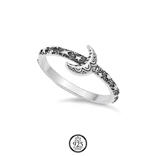Sterling Silver Bali Crescent Moon Ring