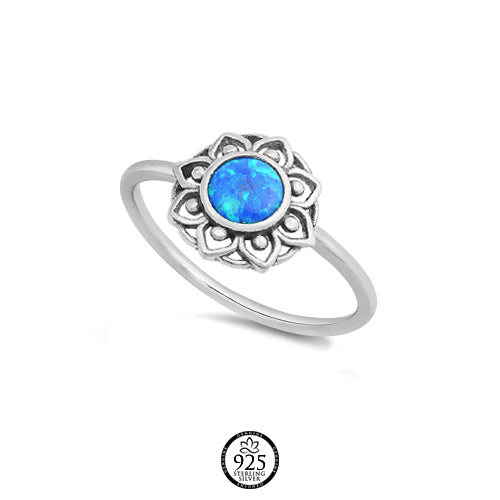 Sterling Silver Blue Opal Mandala Ring
