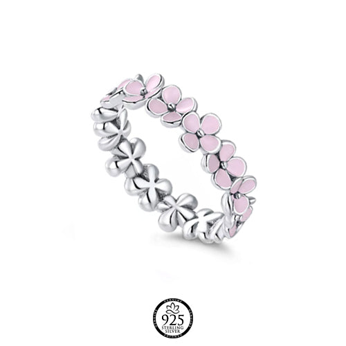 Sterling Silver Light Pink Flowers Ring