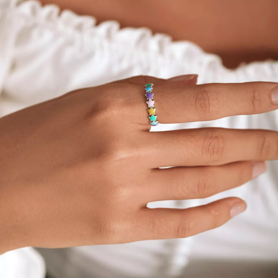 Sterling Silver Candy Rainbow Star Ring