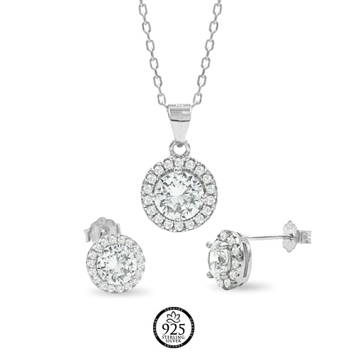Sterling Silver Laura Halo Clear Crystals Set