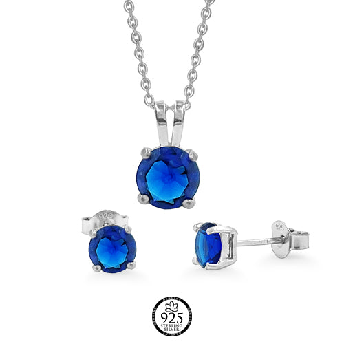 Sterling Silver Blue Sapphire Stone Crystal Set