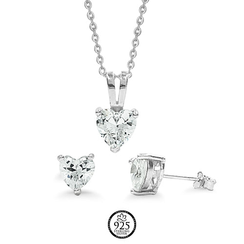 Sterling Silver Clear Perfect Heart Set