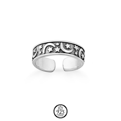 Sterling Silver Moon and Stars Toe Ring