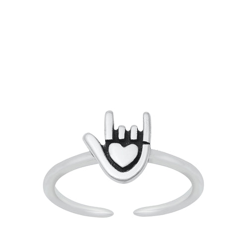 Sterling Silver I Love You Sign Toe Ring