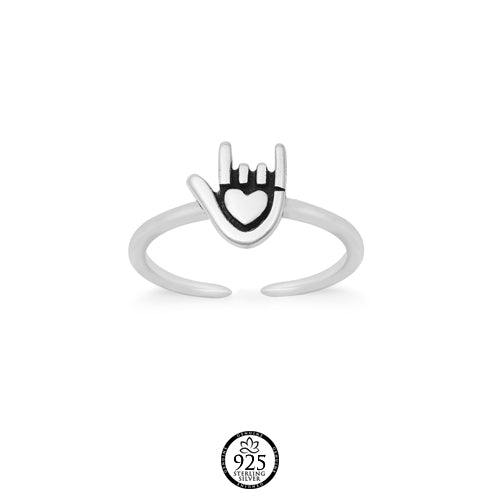 Sterling Silver I Love You Sign Toe Ring