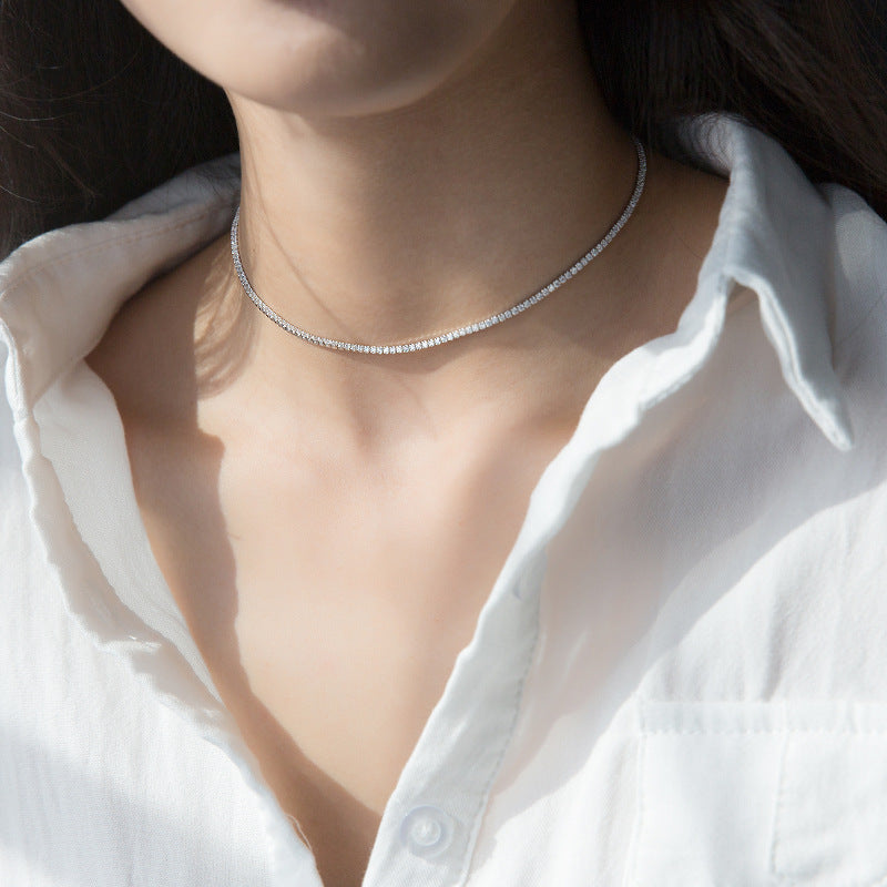 Sterling Silver Clear Crystal Choker Necklace